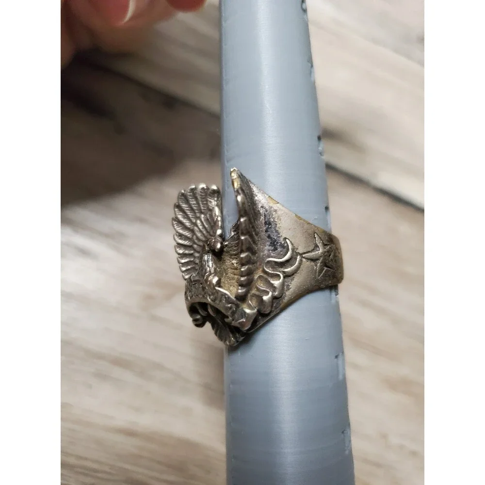 Vintage 1985 G&S Freedom Eagle Biker Ring Size 12 Made in USA Freedom Banner